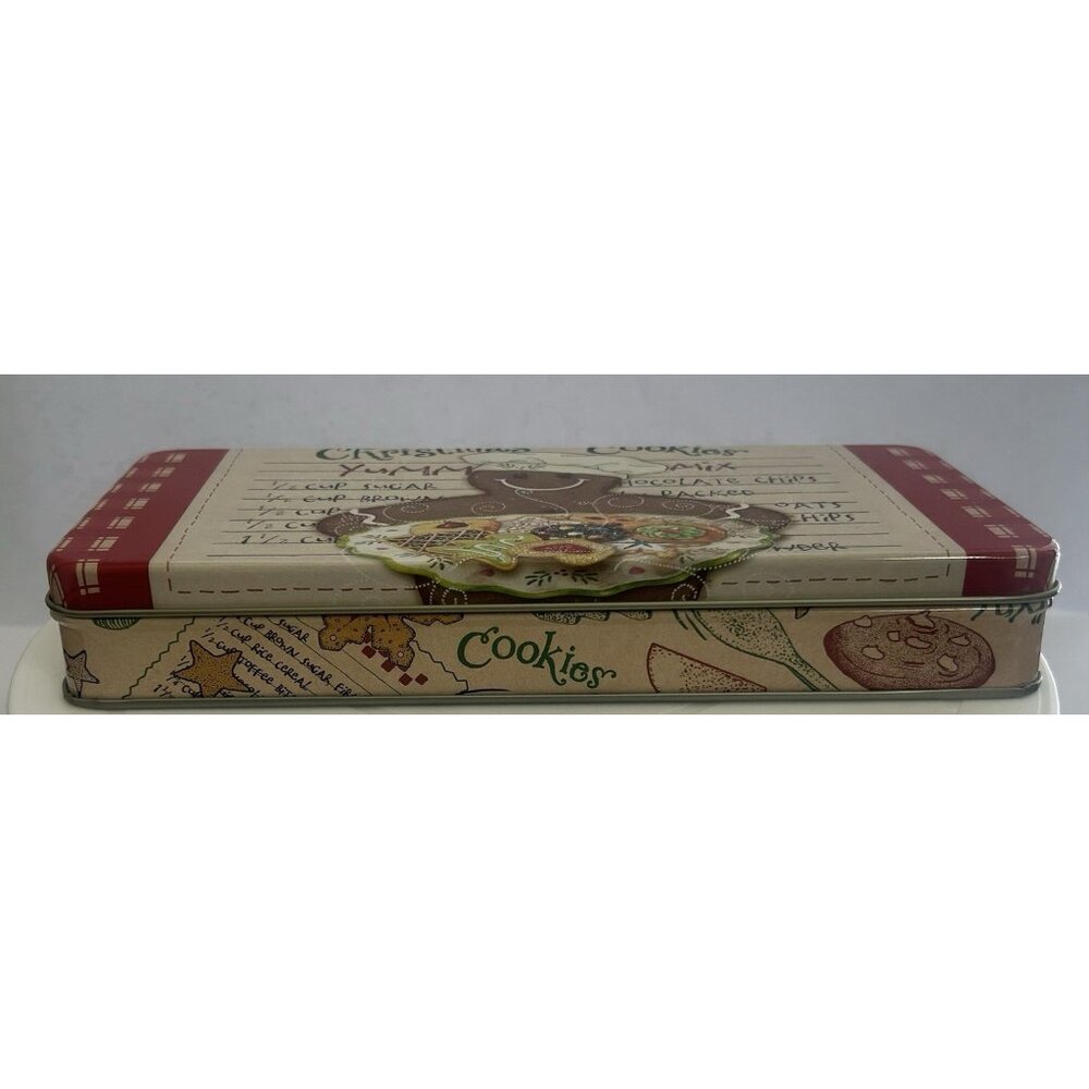 Vintage Holiday Christmas Cookie Tin Gingerbread Man Chef's Hat w/ Recipe Card - Picture 3 of 10